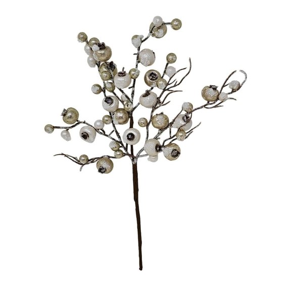 Winter Frosted Champagne Gold Berry Floral Stems Wreath Picks (Set of 3) - Picture 4 of 4